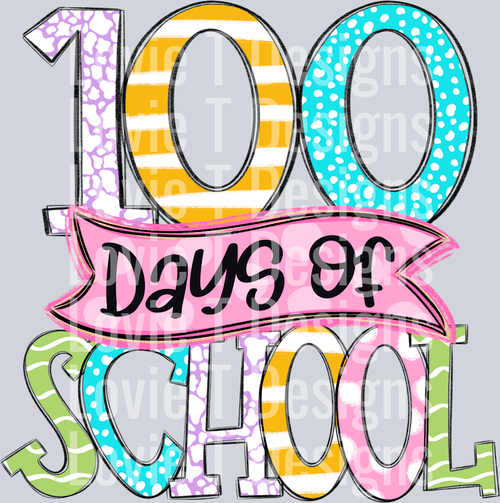 100 Days of School colorful DTF transfer collection