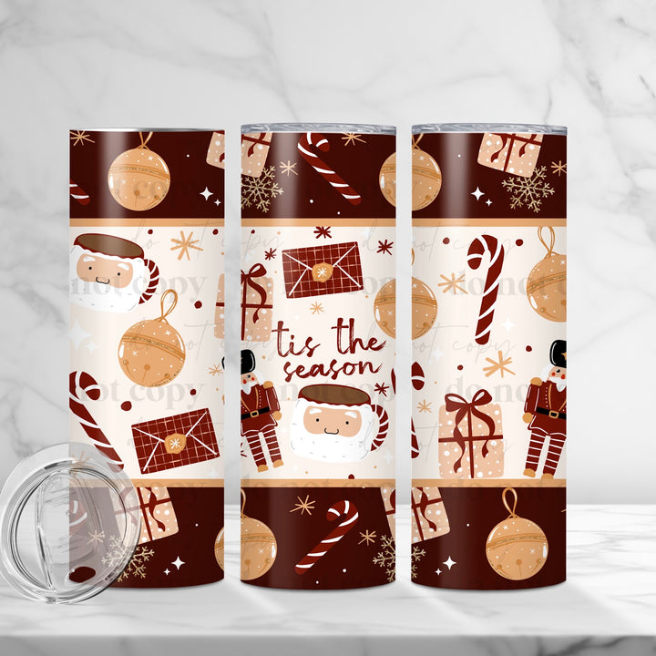 Tis the Season Seamless Lighter Skin Tone UV DTF cup wrap 20oz mockup