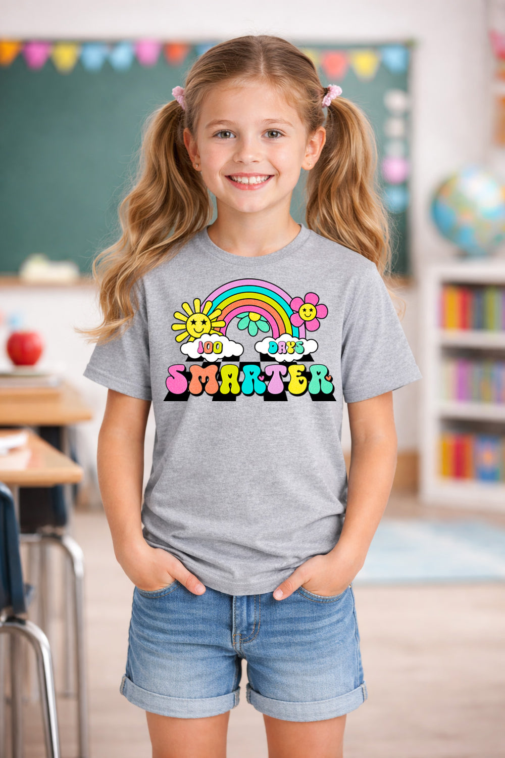 100 Days Smarter Rainbow DTF transfer design