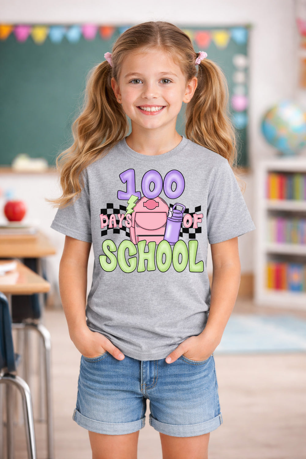 100 Days of School Backpack Pink DTF transfer design