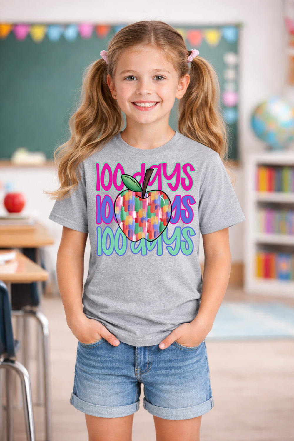 100 Days Bright Apple DTF transfer design