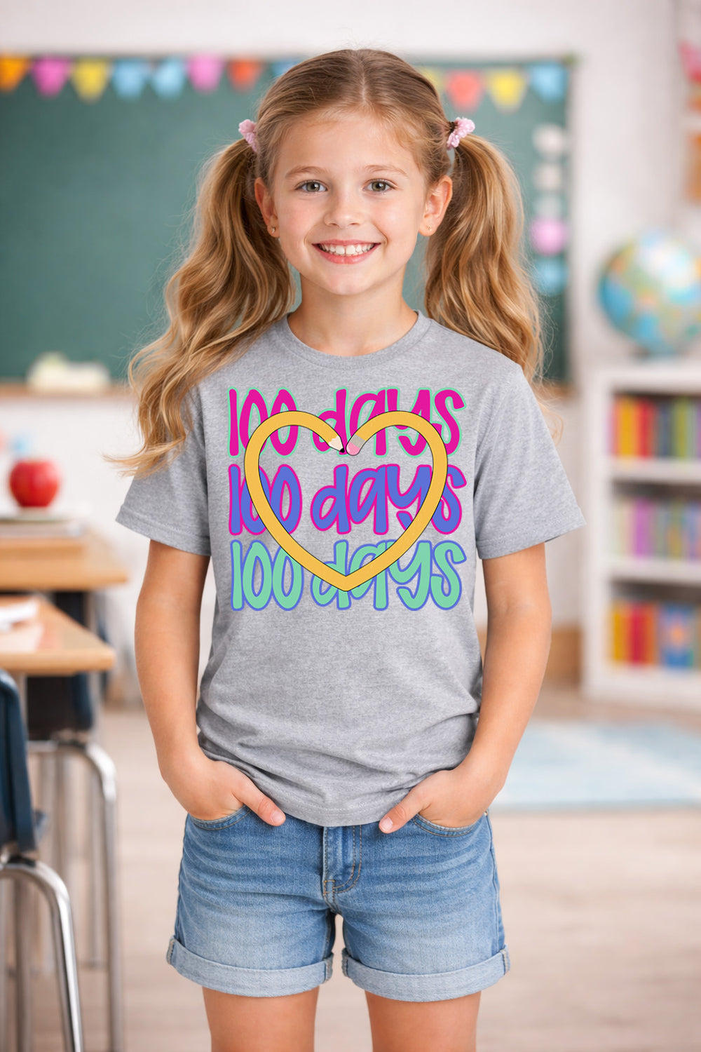 100 Days Bright Pencil DTF transfer design