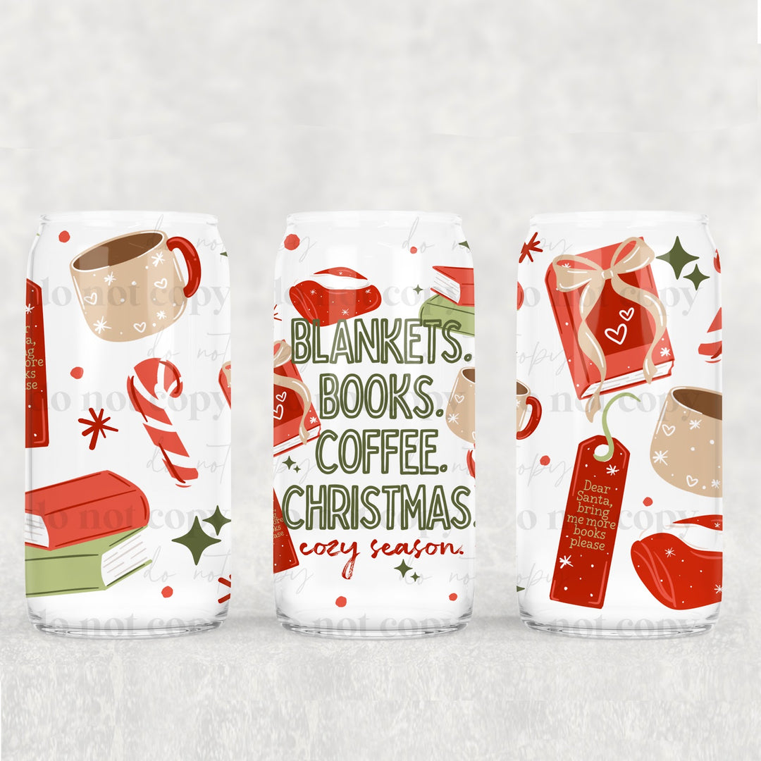 Blankets Books Coffee Christmas UV DTF cup wrap 16oz mockup