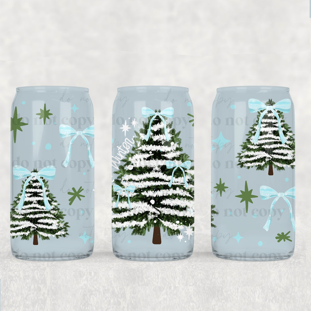 Hello Winter Tree UV DTF cup wrap 16oz mockup