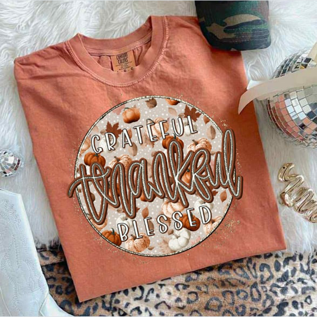 Preppy Pumpkin Circle Thankful – DTF Transfer