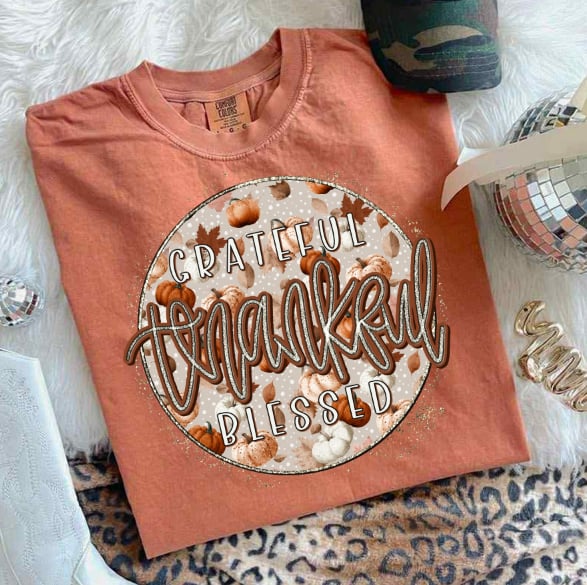 Preppy Pumpkin Circle Thankful DTF transfer design – image 1
