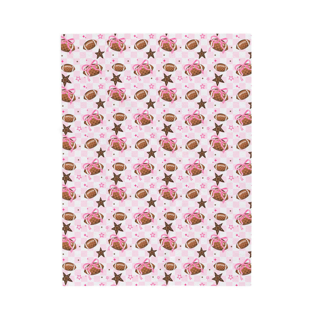 Pink Footballs and Stars Velveteen Plush Blanket | Sports
