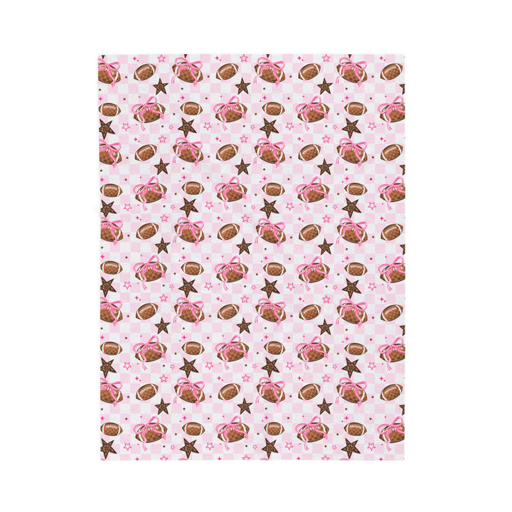 Pink Footballs and Stars Velveteen Plush Blanket | Sports
