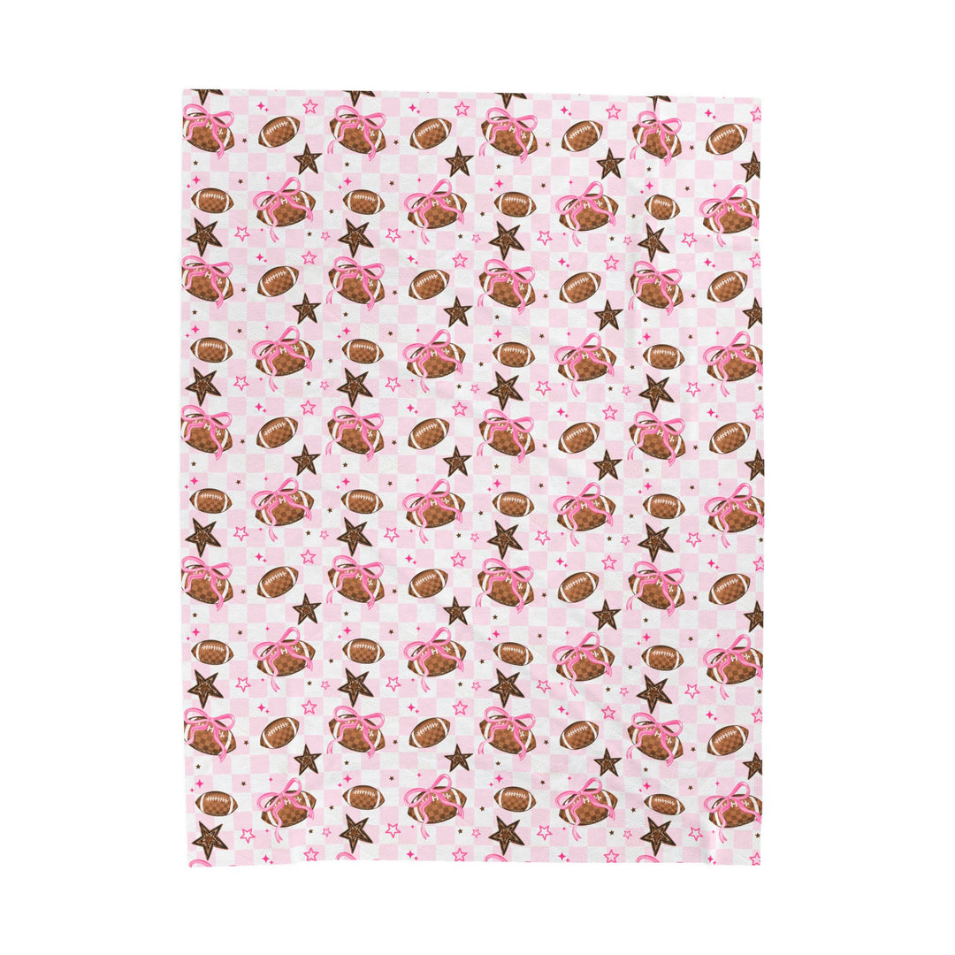 Pink Footballs and Stars Velveteen Plush Blanket | Sports