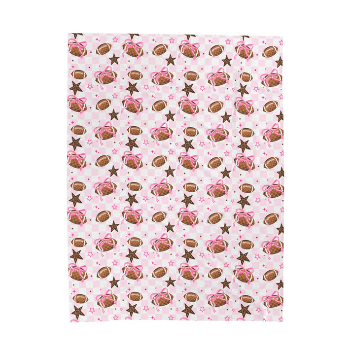 Pink Footballs and Stars Velveteen Plush Blanket | Sports