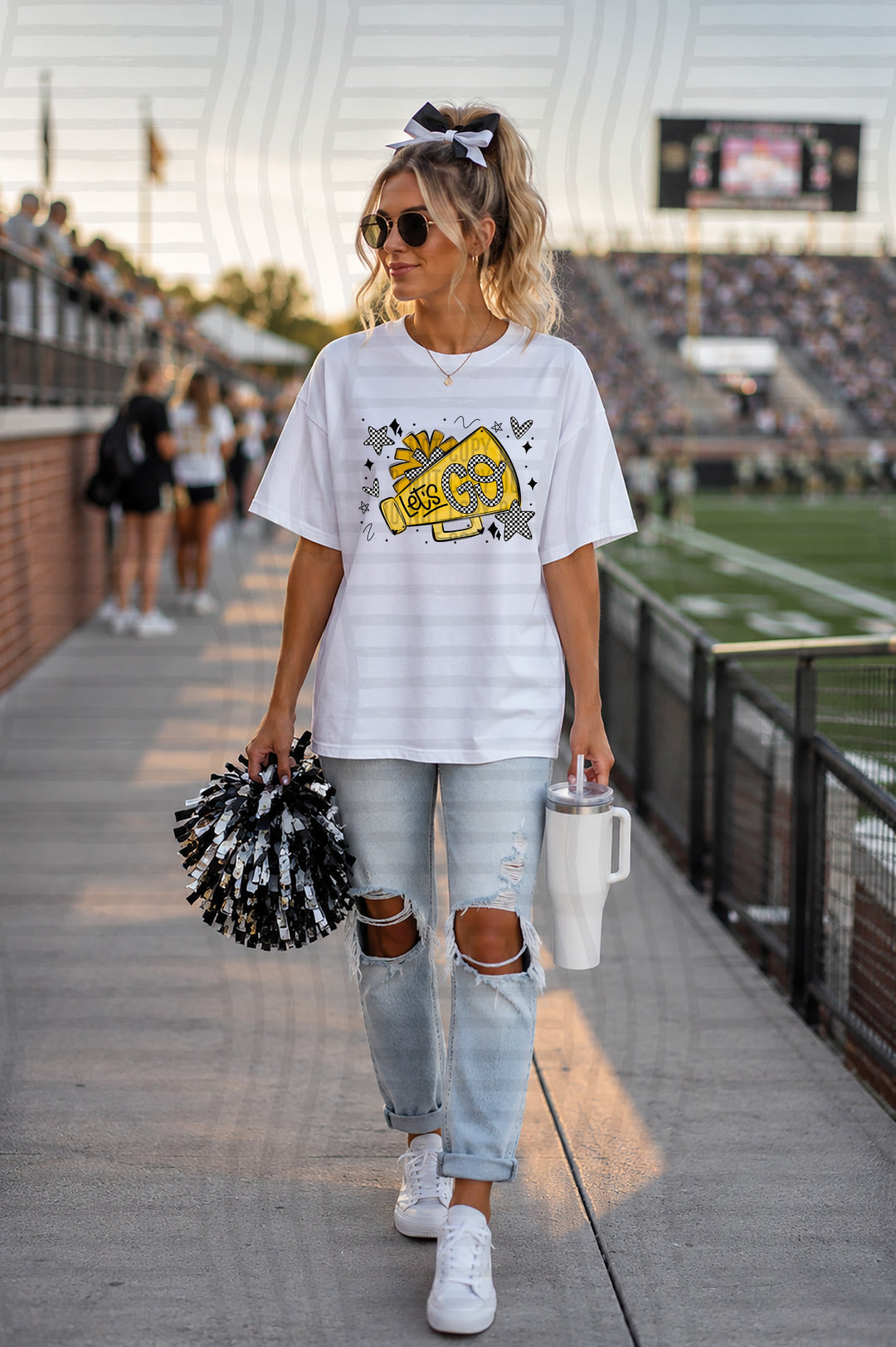 Lets Go Cheer DTF transfer in mustard