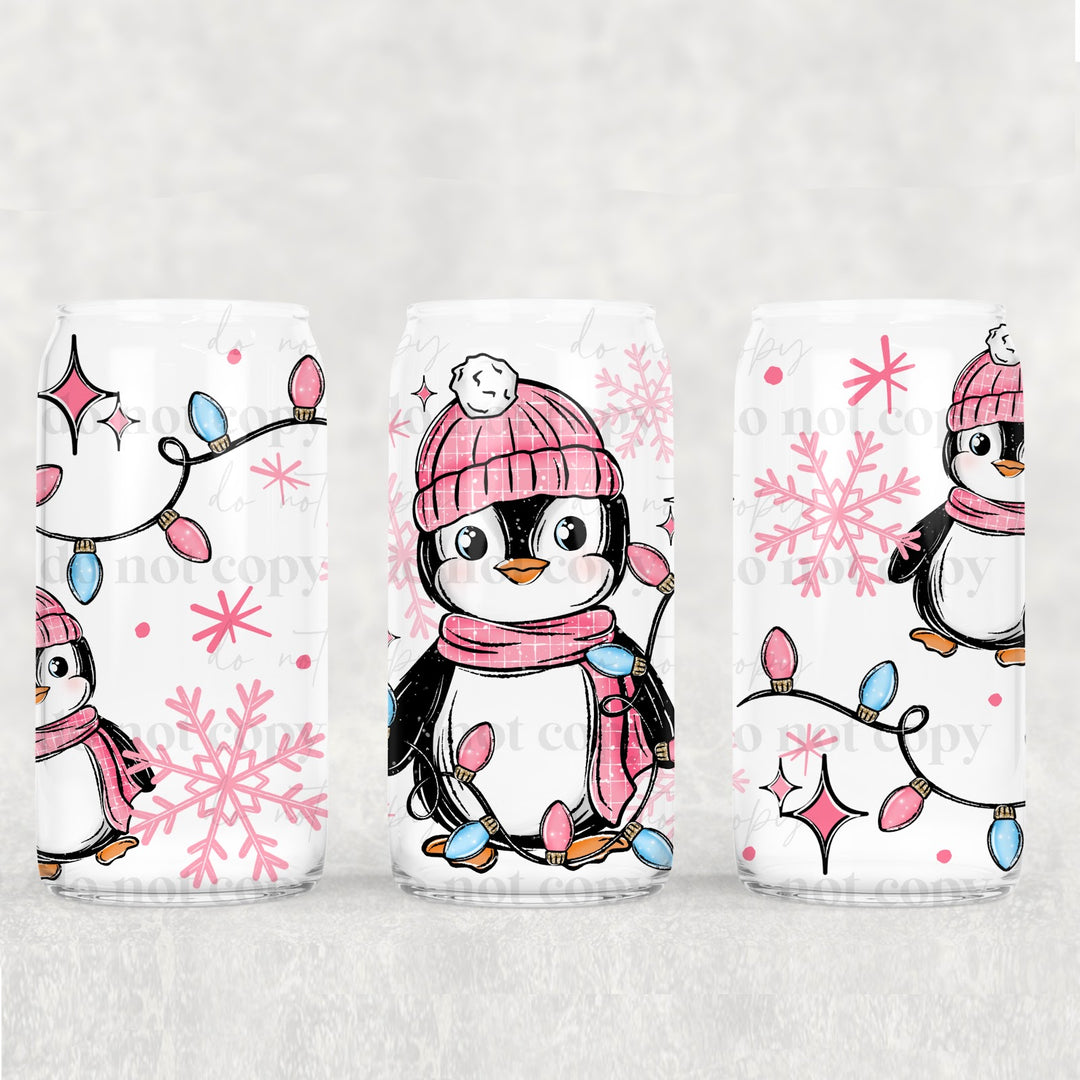 Pink Penguin UV DTF cup wrap 16oz mockup
