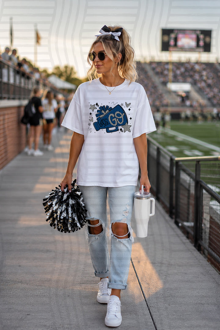 Lets Go Cheer DTF transfer in navy