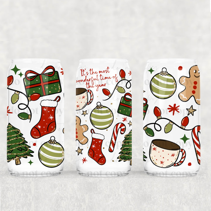 Wonderful Time of the Year Christmas UV DTF cup wrap 16oz mockup