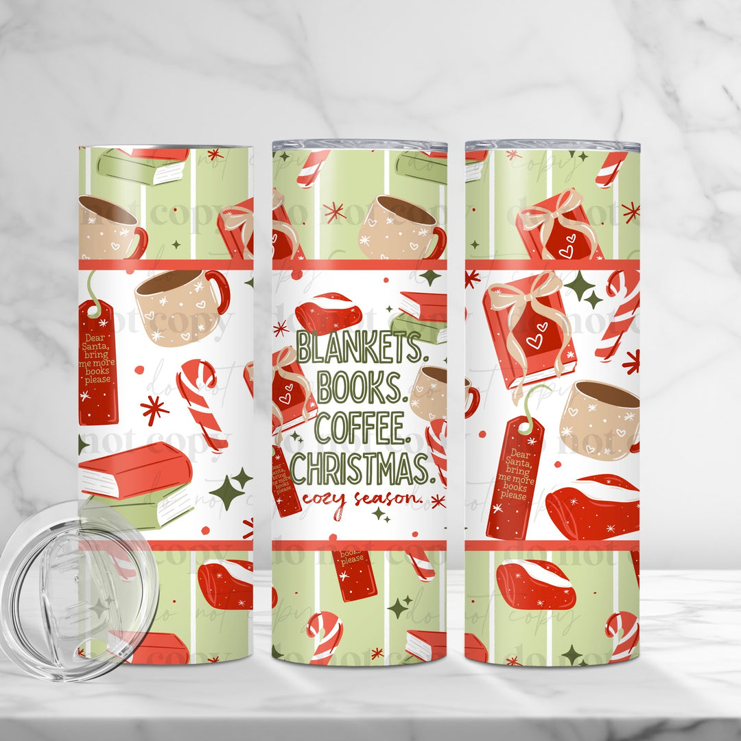 Blankets Books Coffee Christmas UV DTF cup wrap 20oz mockup