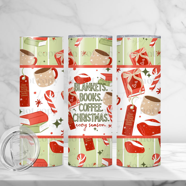 Blankets Books Coffee Christmas UV DTF cup wrap 20oz mockup