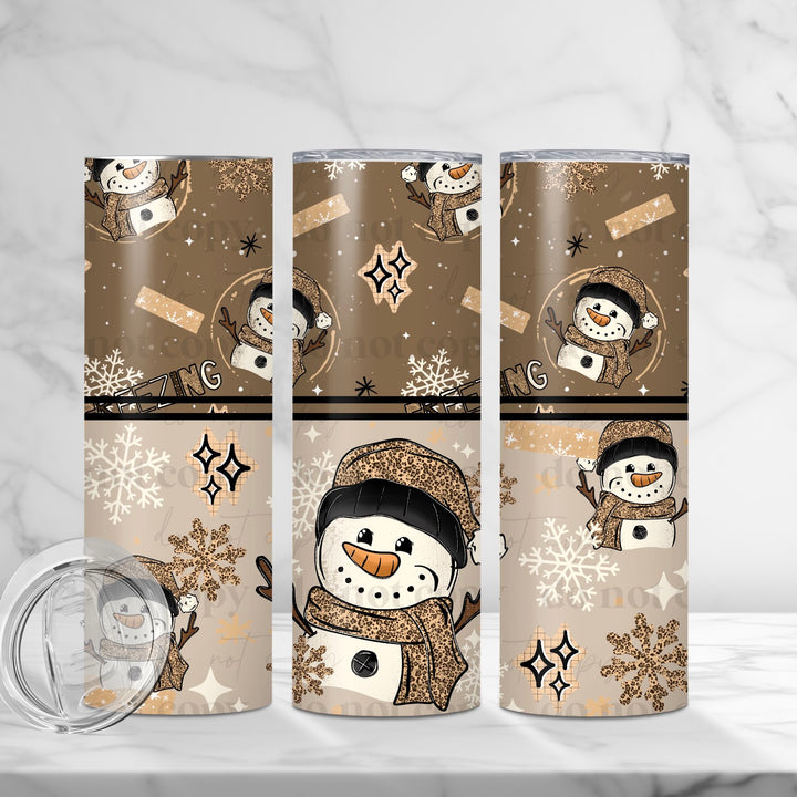 Leopard Snowman UV DTF cup wrap 20oz mockup