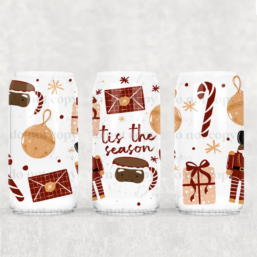 Tis the Season Seamless Darker Skin Tone UV DTF cup wrap 16oz mockup