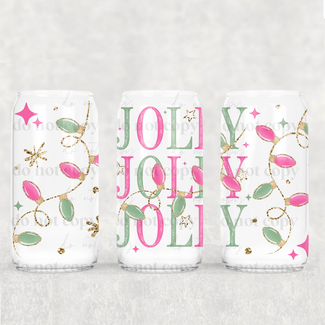 Jolly Jolly Lights UV DTF cup wrap 16oz mockup