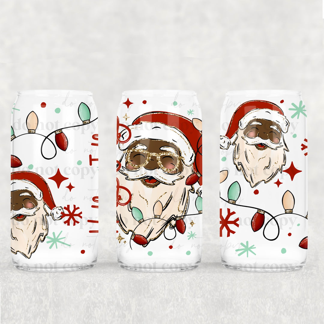 Holly Jolly Santa Darker Skin Tone UV DTF cup wrap 16oz mockup