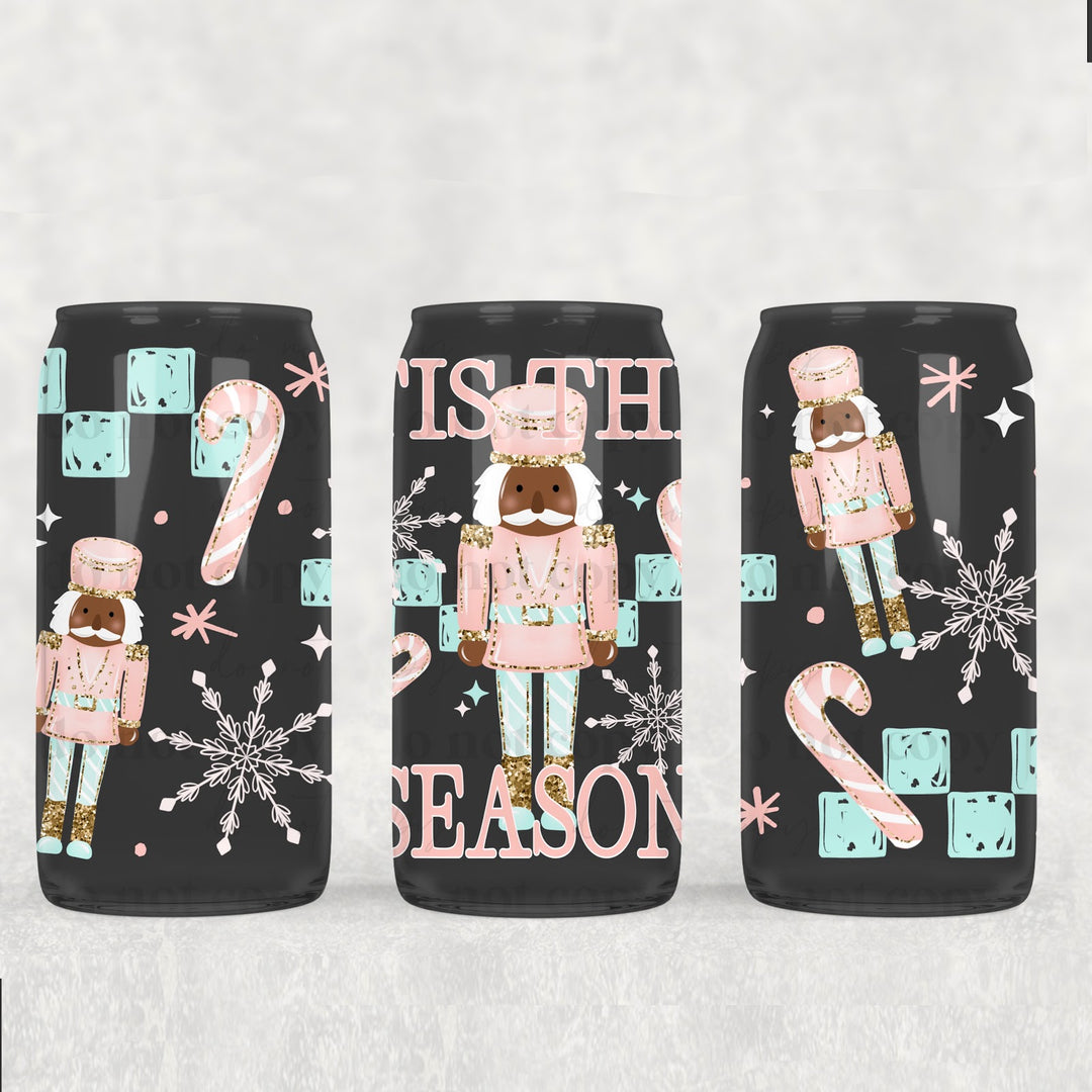 Tis the Season Nutcracker Darker Skin Tone UV DTF cup wrap 16oz mockup