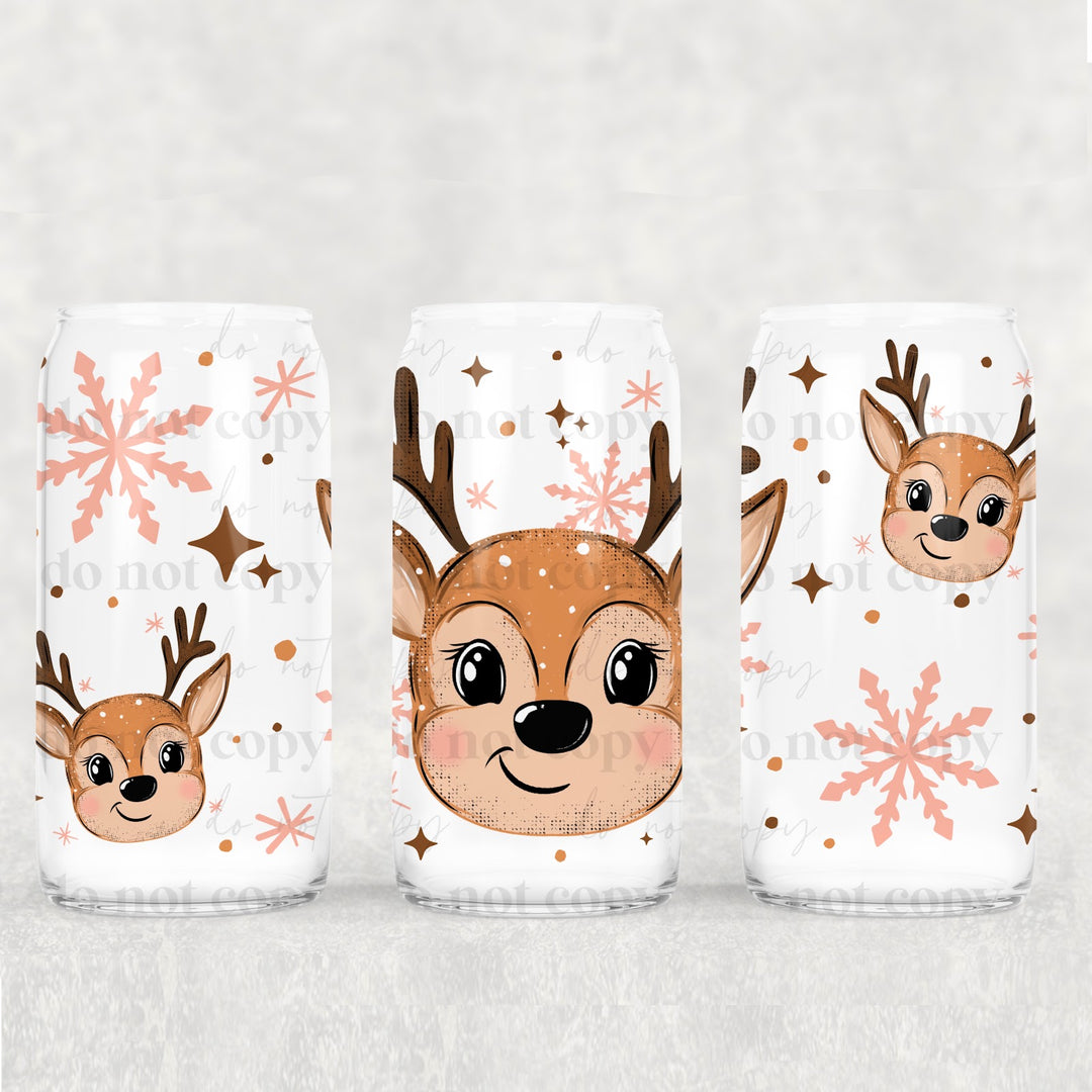 Reindeer Snowflakes UV DTF cup wrap 16oz mockup