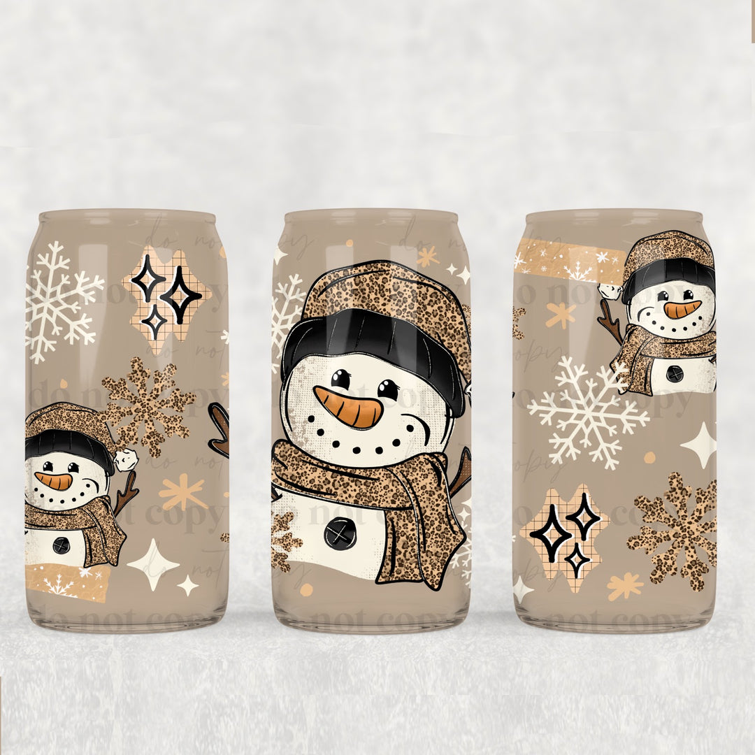 Leopard Snowman UV DTF cup wrap 16oz mockup