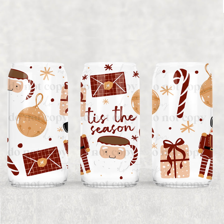 Tis the Season Seamless Lighter Skin Tone UV DTF cup wrap 16oz mockup