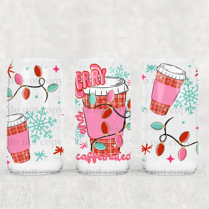 Merry and Caffeinated UV DTF cup wrap 16oz mockup