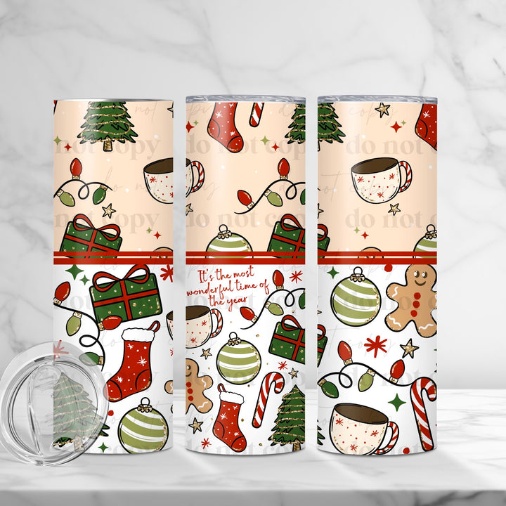 Wonderful Time of the Year Christmas UV DTF cup wrap 20oz mockup