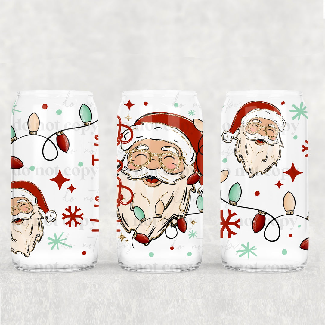 Holly Jolly Santa Lighter Skin Tone UV DTF cup wrap 16oz mockup