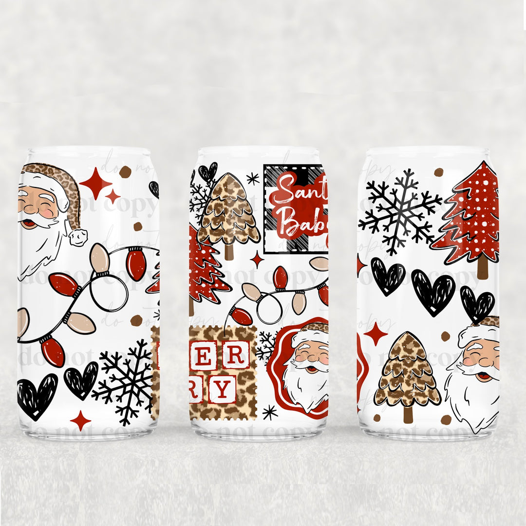 Leopard Christmas Collage Lighter Skin Tone UV DTF cup wrap 16oz mockup