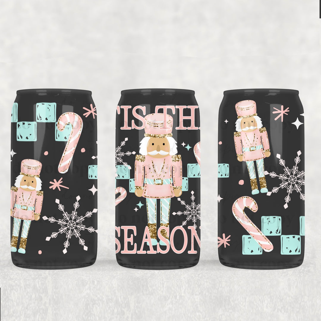 Tis the Season Nutcracker Lighter Skin Tone UV DTF cup wrap 16oz mockup