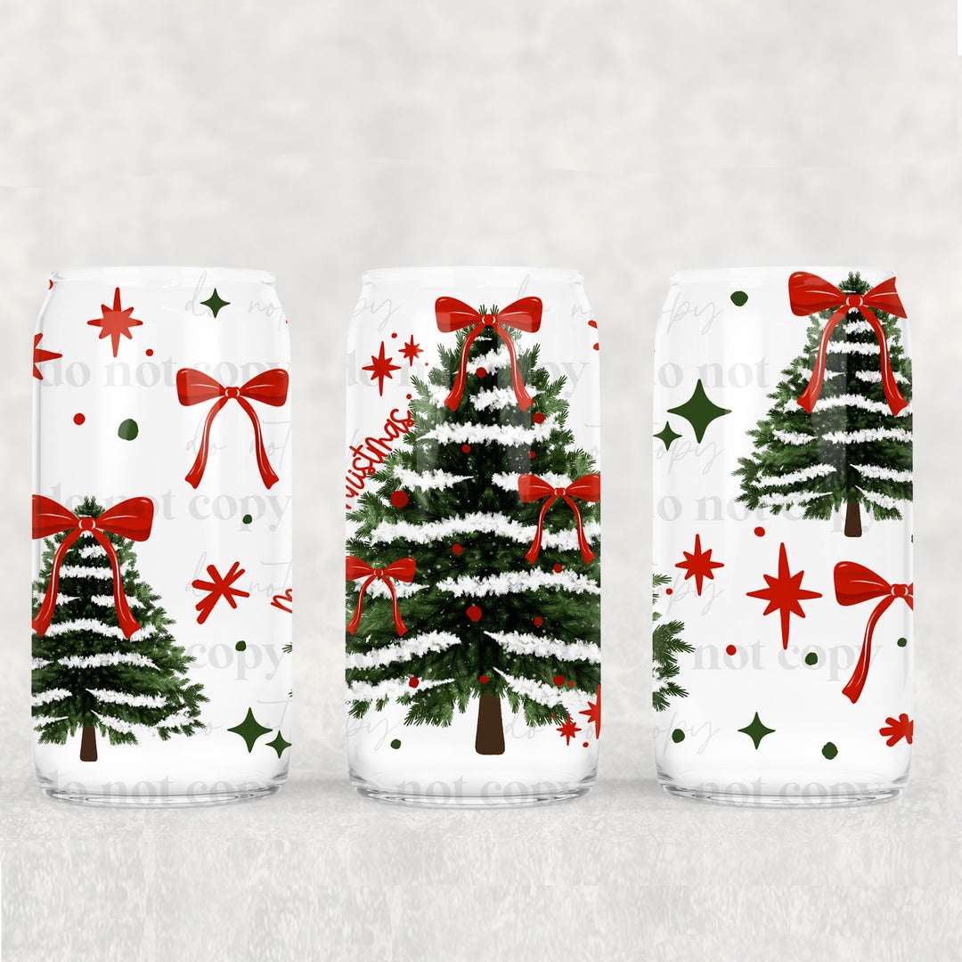 Merry Christmas Bow Tree UV DTF cup wrap 16oz mockup