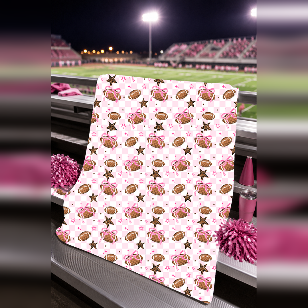 Pink Footballs + Stars Velveteen Plush Blanket