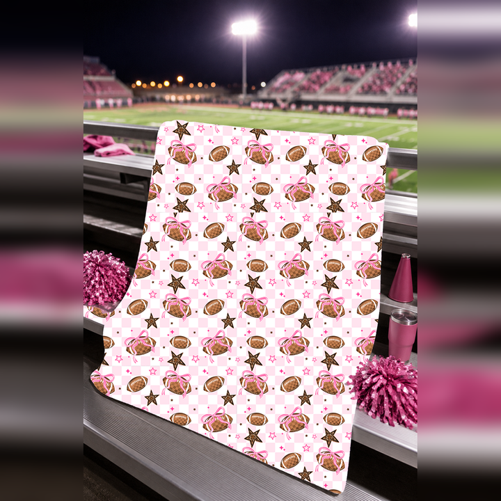 Pink Footballs + Stars Velveteen Plush Blanket