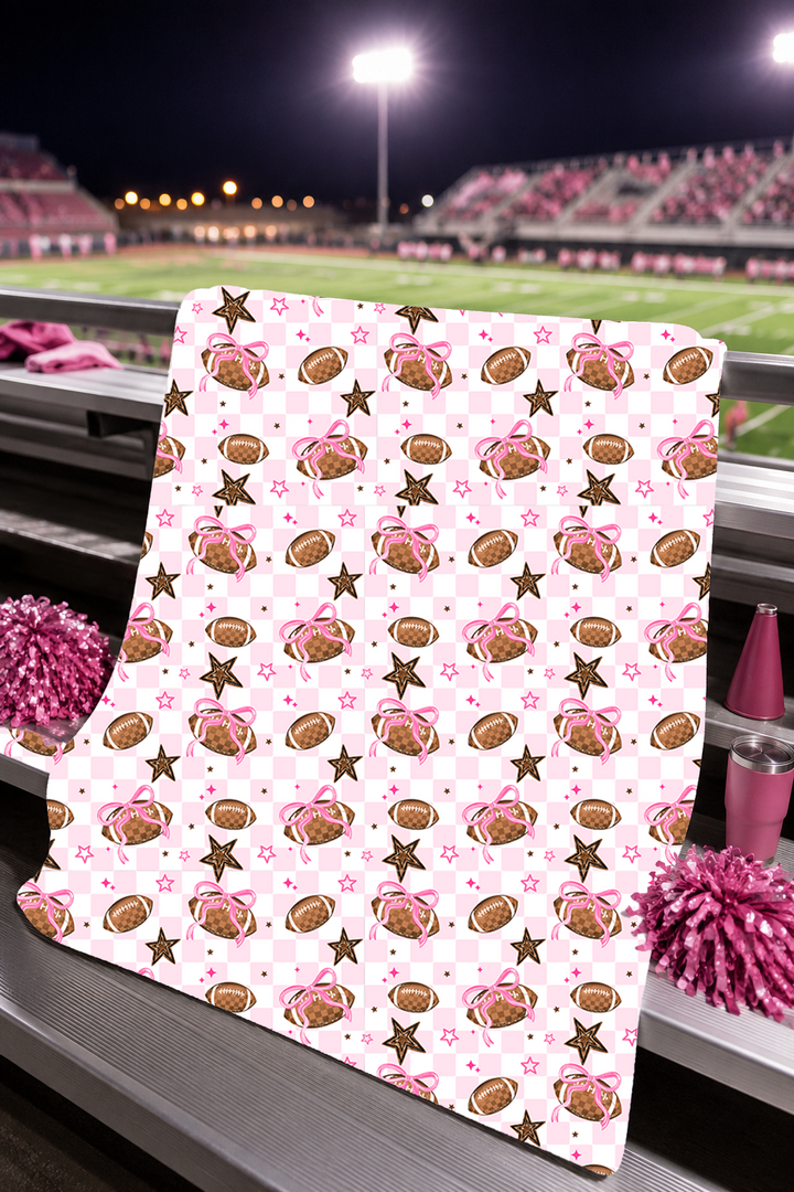 Pink Footballs and Stars Velveteen Plush Blanket | Sports