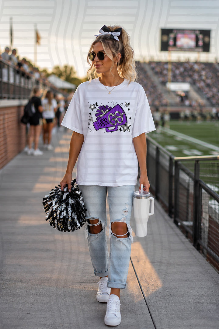 Lets Go Cheer DTF transfer in purple