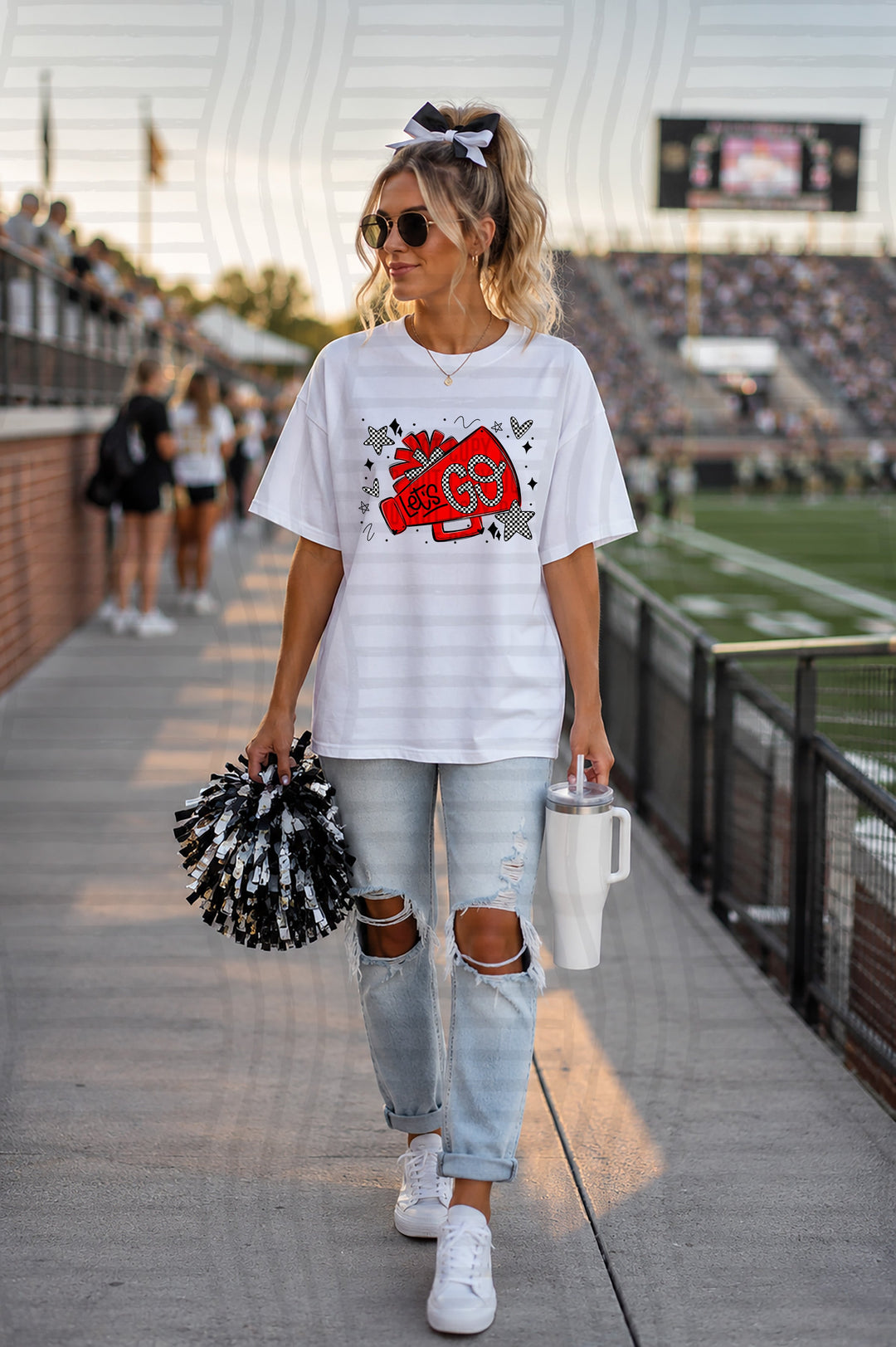 Lets Go Cheer DTF transfer in red