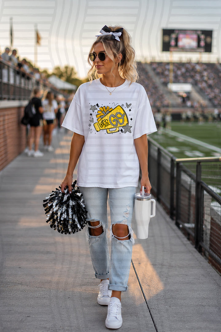 Lets Go Cheer DTF transfer in yellow