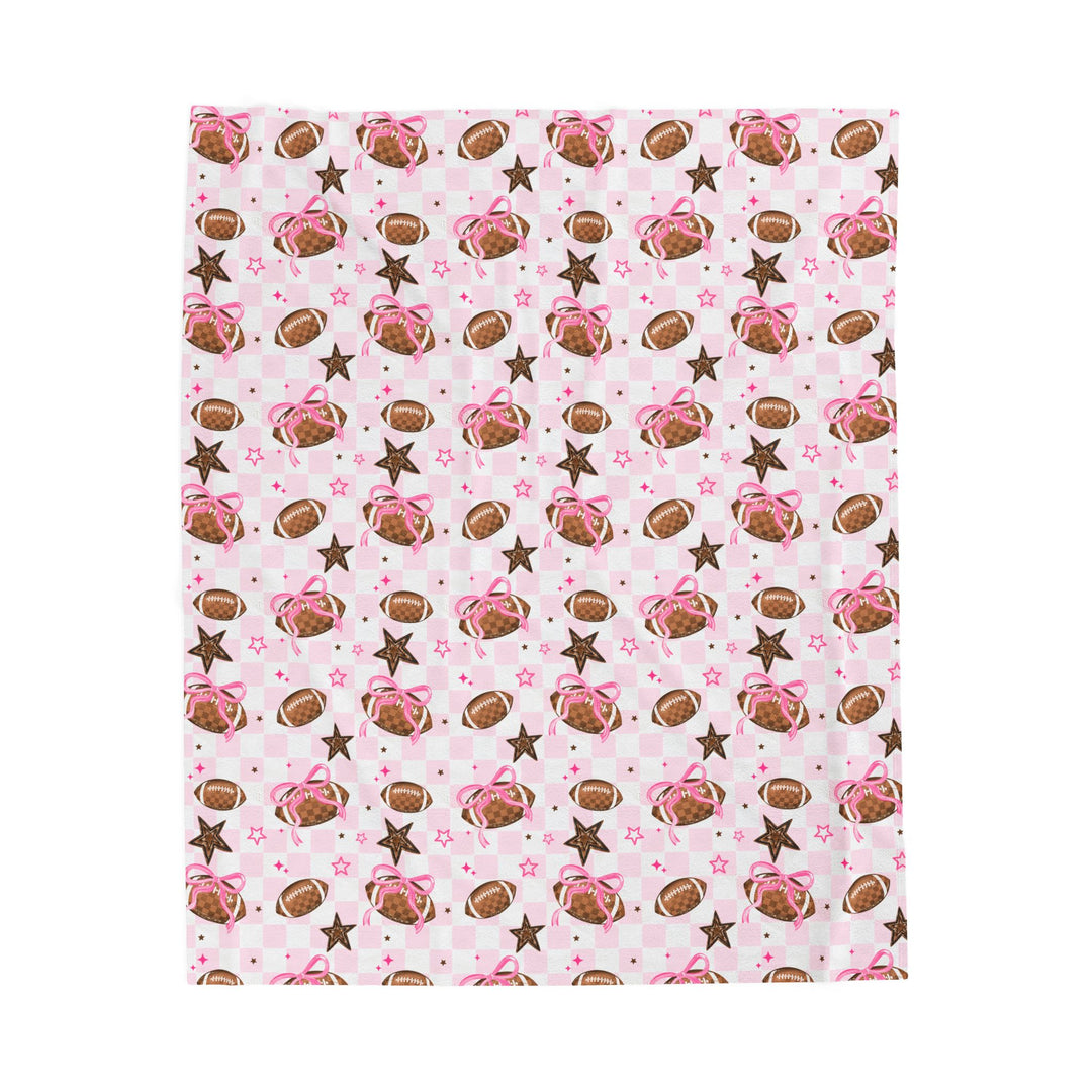 Pink Footballs and Stars Velveteen Plush Blanket | Sports