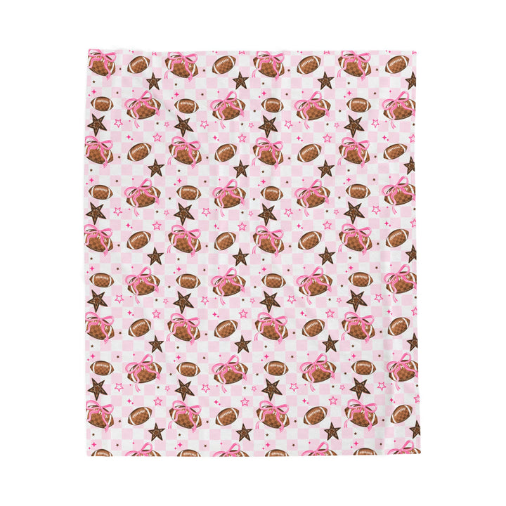 Pink Footballs and Stars Velveteen Plush Blanket | Sports