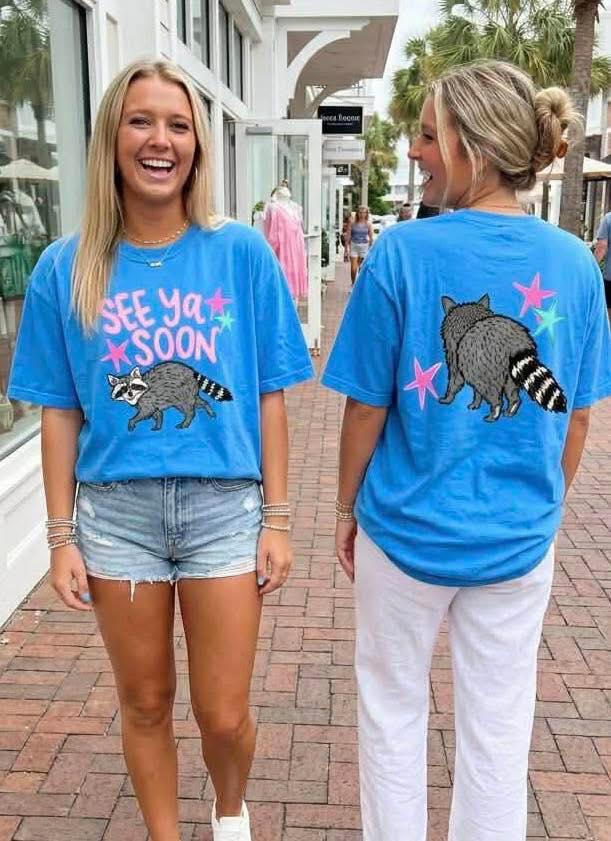 See Ya Soon Racoon Back DTF transfer design