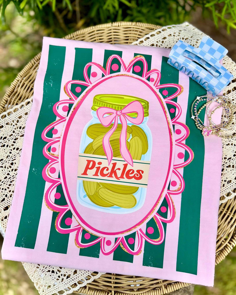 Stripe Pickle With Bow DTF transfer design