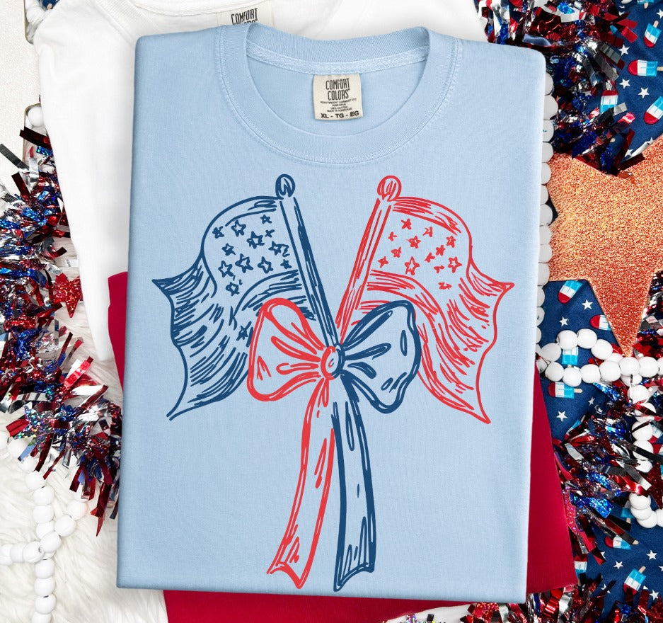 Sketchy Flags Bow DTF transfer design