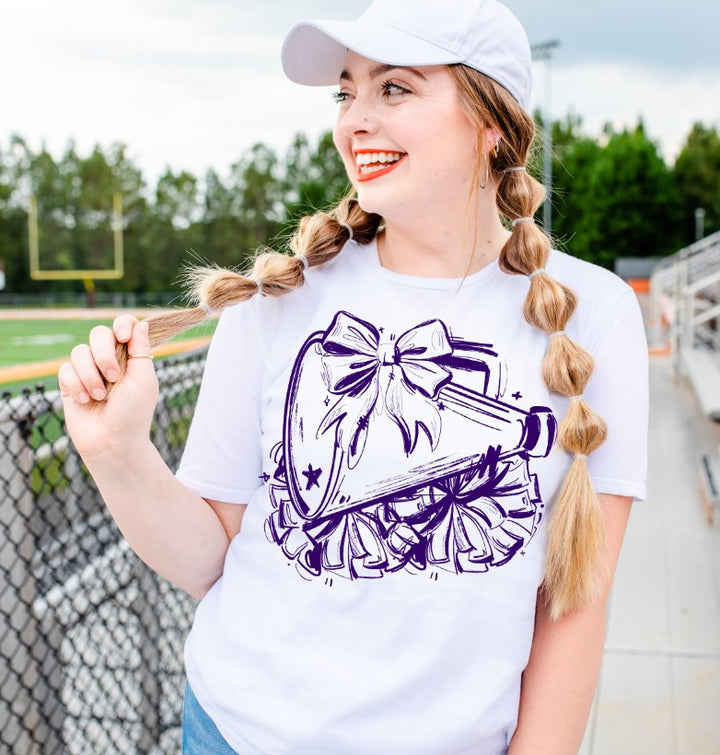 Sketchy Cheer Megaphone and Bow DTF transfer design