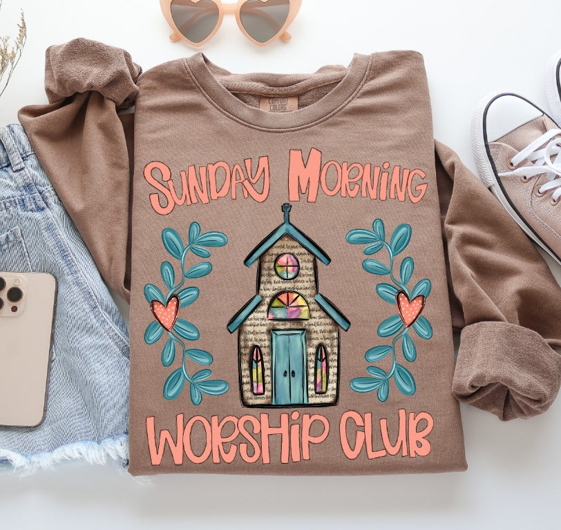 Sunday Morning Worship Club DTF transfer design