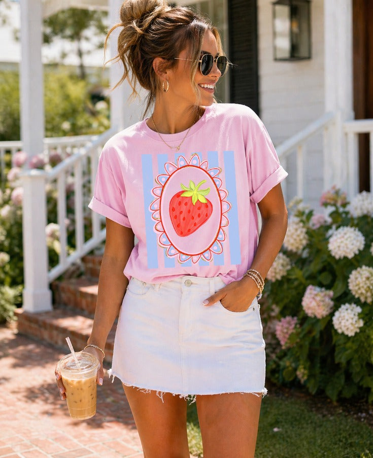 Berry and Stripes summer DTF transfer design