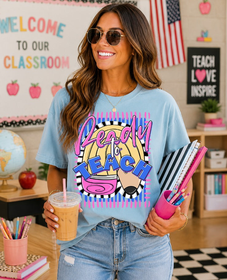 READY TO TEACH back-to-school DTF transfer design