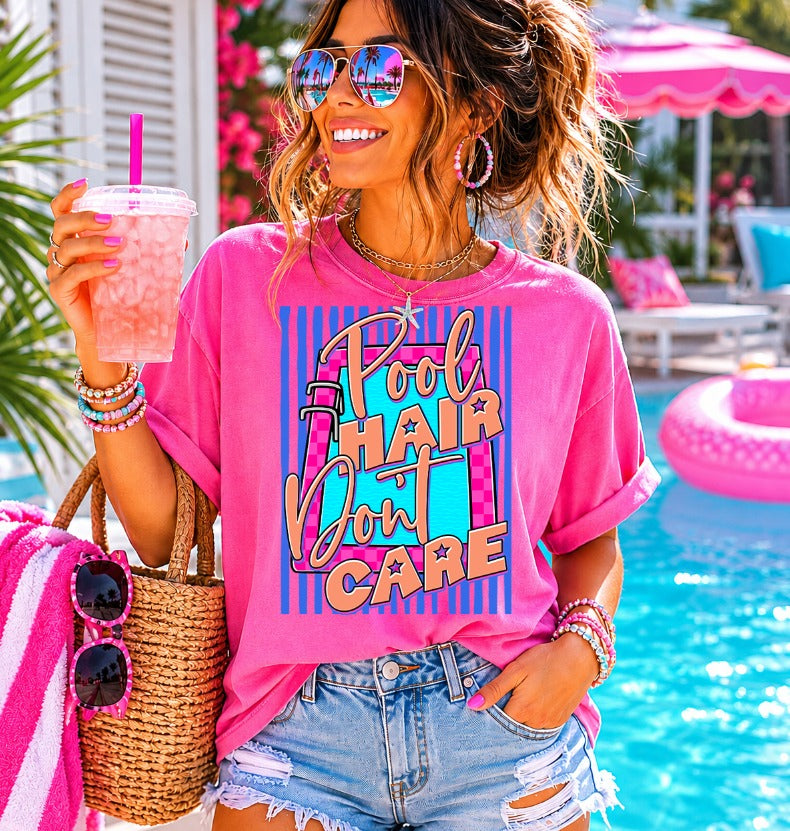 POOL HAIR DON'T CARE summer DTF transfer design
